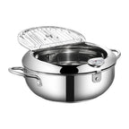 Japanese Tempura Deep Fryer Pot with Thermometer | Stainless Steel Frying Pot with Lid | Gas, Electric & Induction