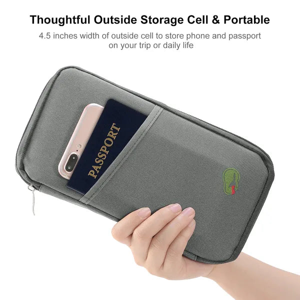 Travel Passport Holder Wallet - RFID Blocking Organizer with 12 Card Slots for Documents, Tickets & Phone