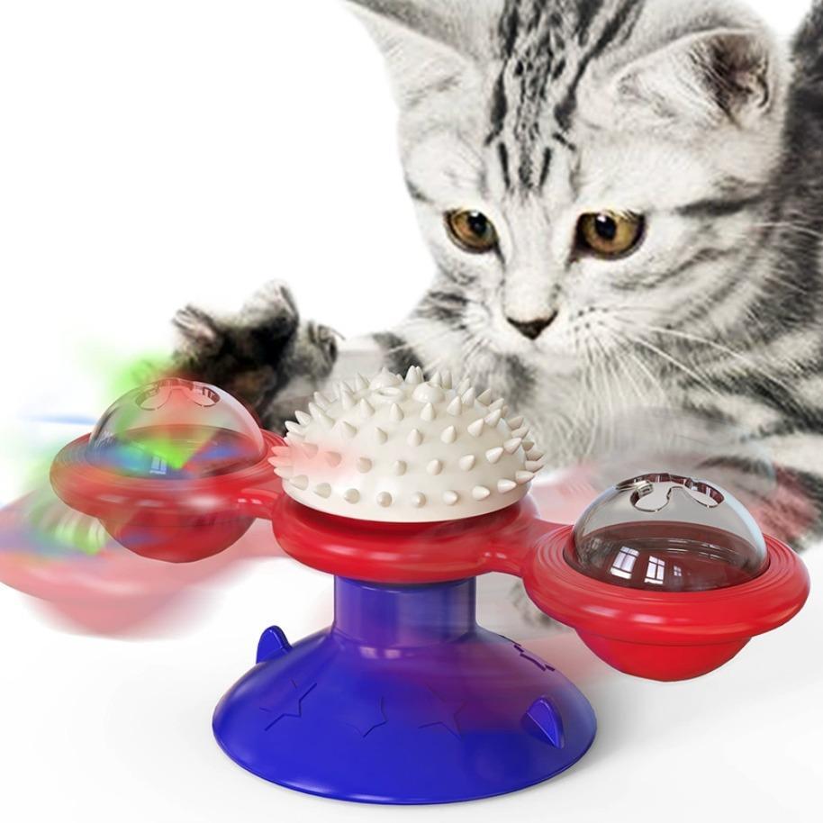 Interactive Windmill Cat Toy – LED Ball, Suction Cup & Catnip for Active Play