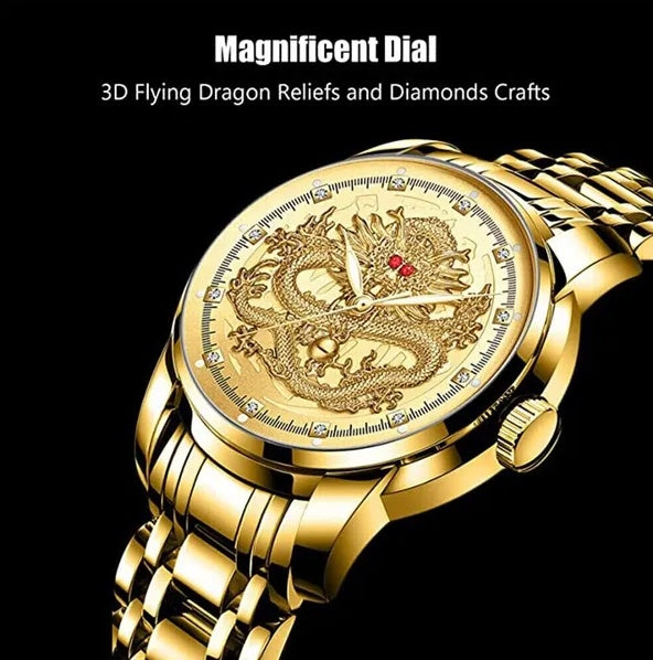 Men's Gold Stainless Steel Quartz Watch | Classic Dress Watch with Luminous Hands