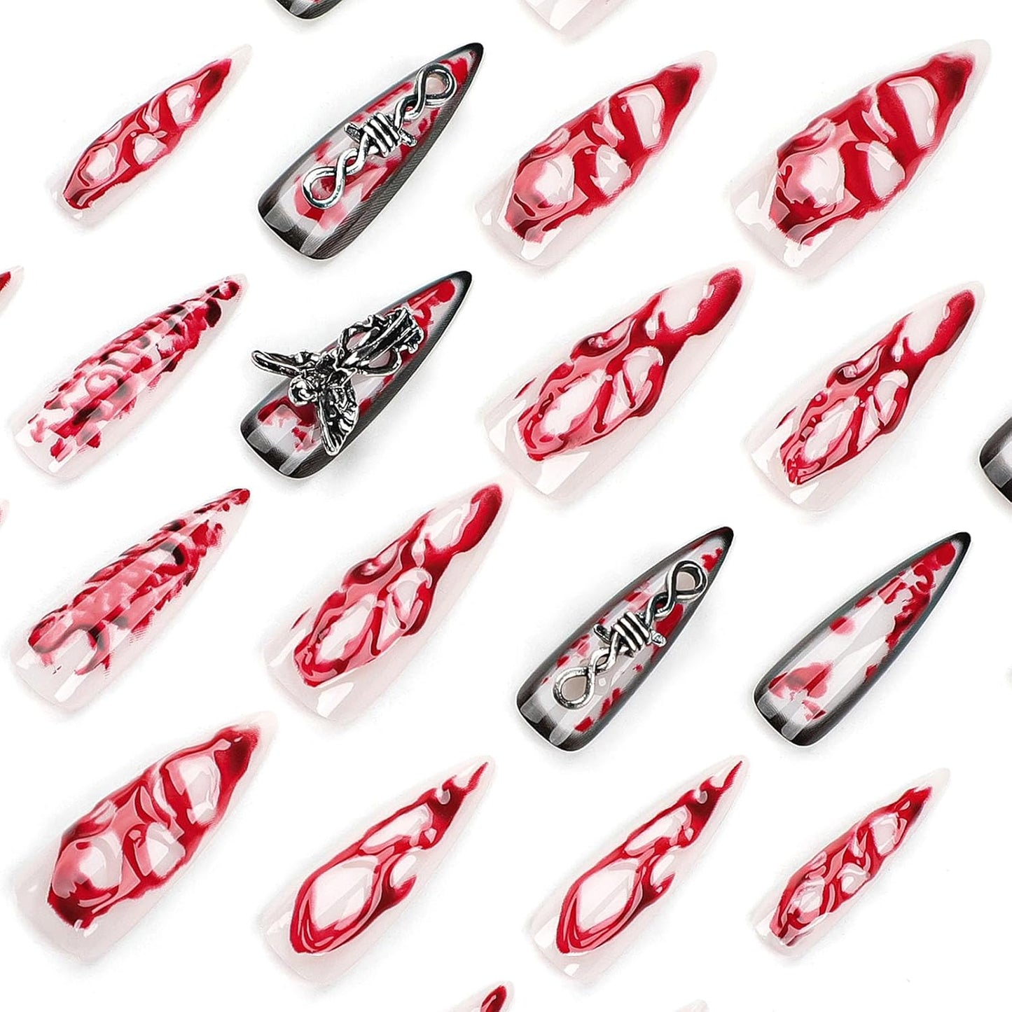 3D Press-On Nails | 24-Piece Extra Long Teardrop False Nail Set