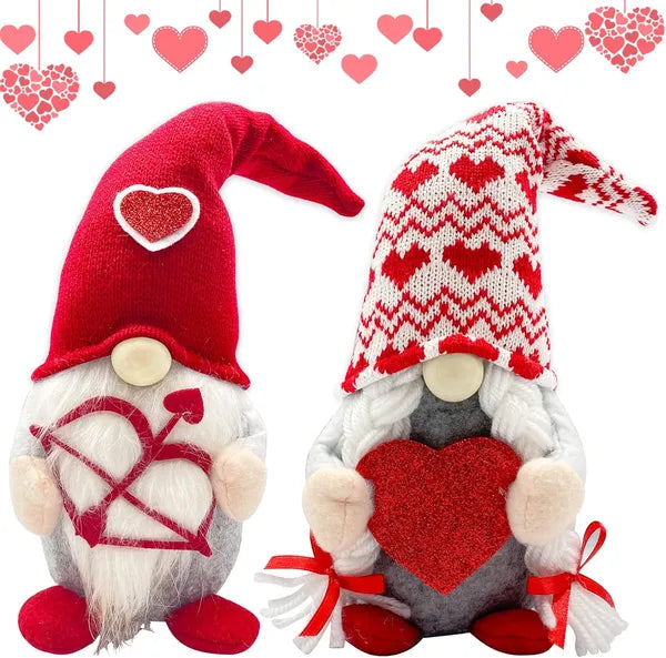 Valentine's Day Light-Up Gnomes Set of 2 - Red Cupid Decorations for Home