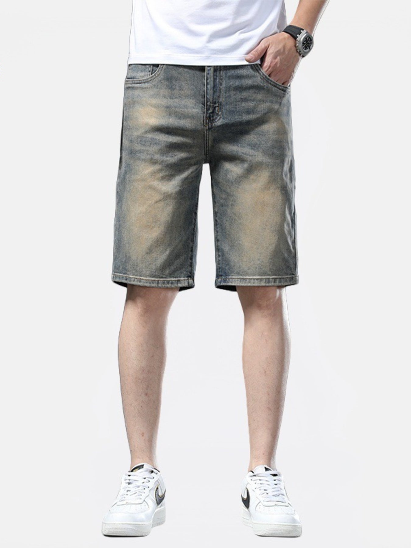 Men's Washed Denim Shorts – Classic Fit, Vintage Washed Finish
