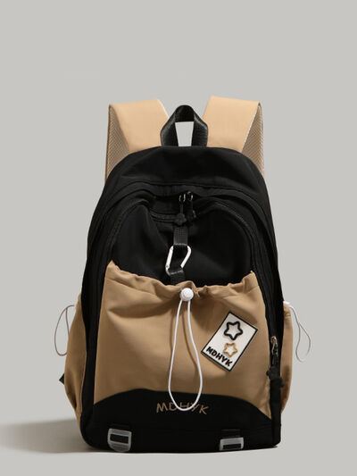 Color Block Drawstring Backpack Bag – Lightweight Nylon Daypack