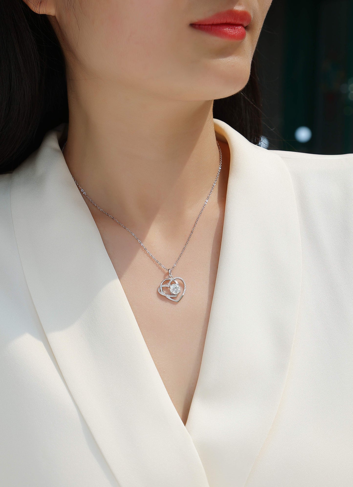 Heart To Heart Moissanite Necklace | 1 Carat Diamond Pendant | S925 Sterling Silver
