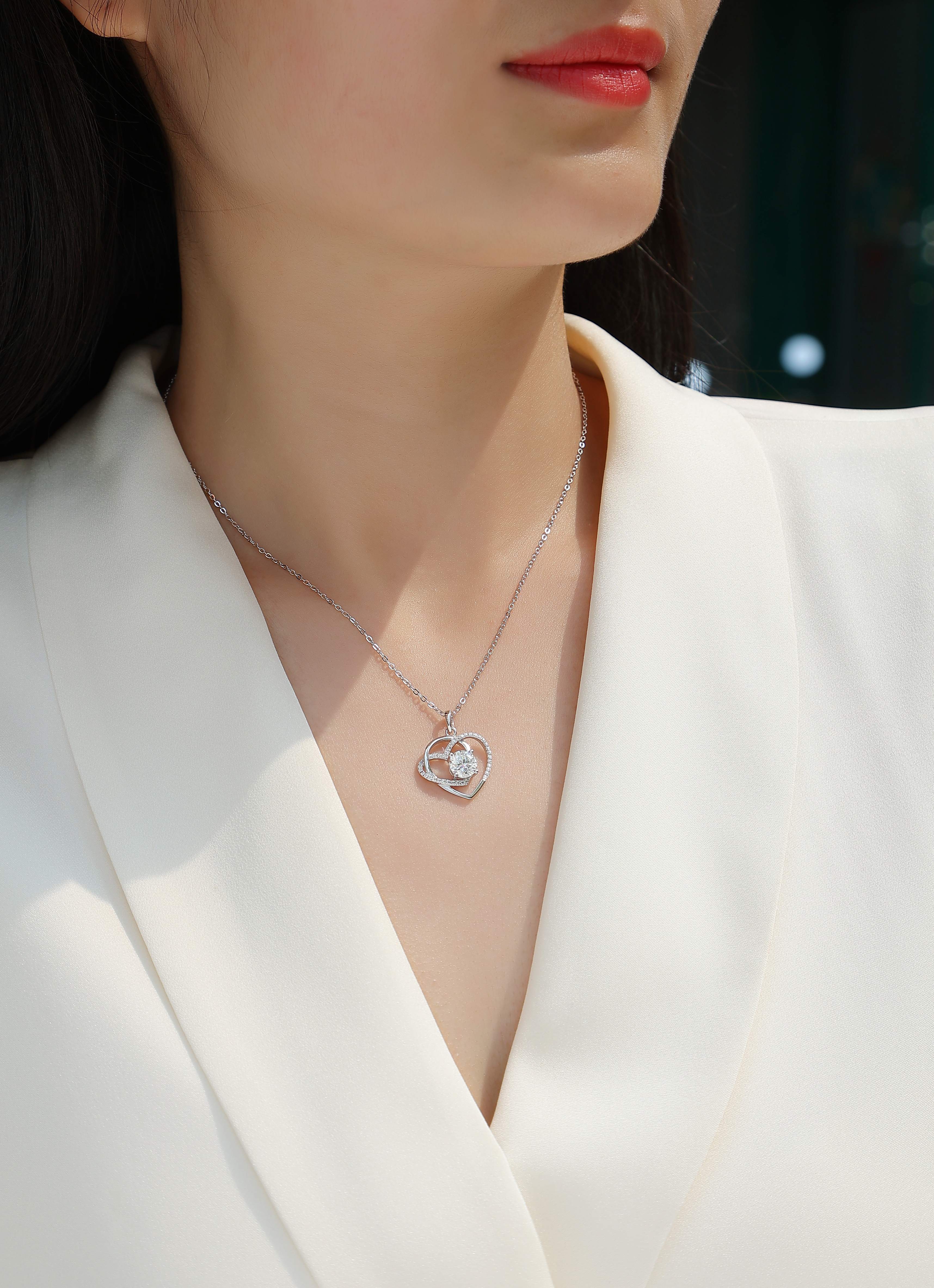 Heart To Heart Moissanite Necklace | 1 Carat Diamond Pendant | S925 Sterling Silver