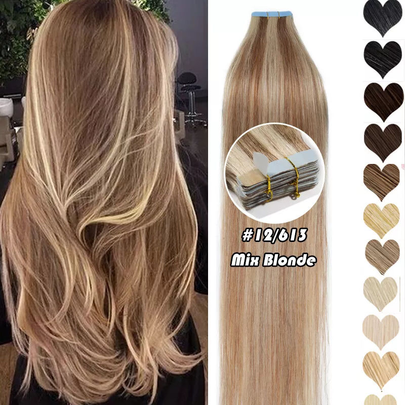Platinum Blonde Tape-In Hair Extensions - 20 Pieces, 50g Remy Human Hair