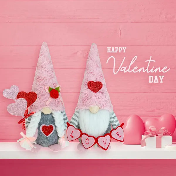 Valentine's Day Gnome Decorations - Pink Plush Scandinavian Tomte for Tiered Tray & Home Decor