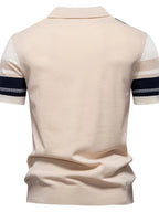 Men's Contrast Striped Knit Polo Shirt – Viscose Blend Smart Casual Top