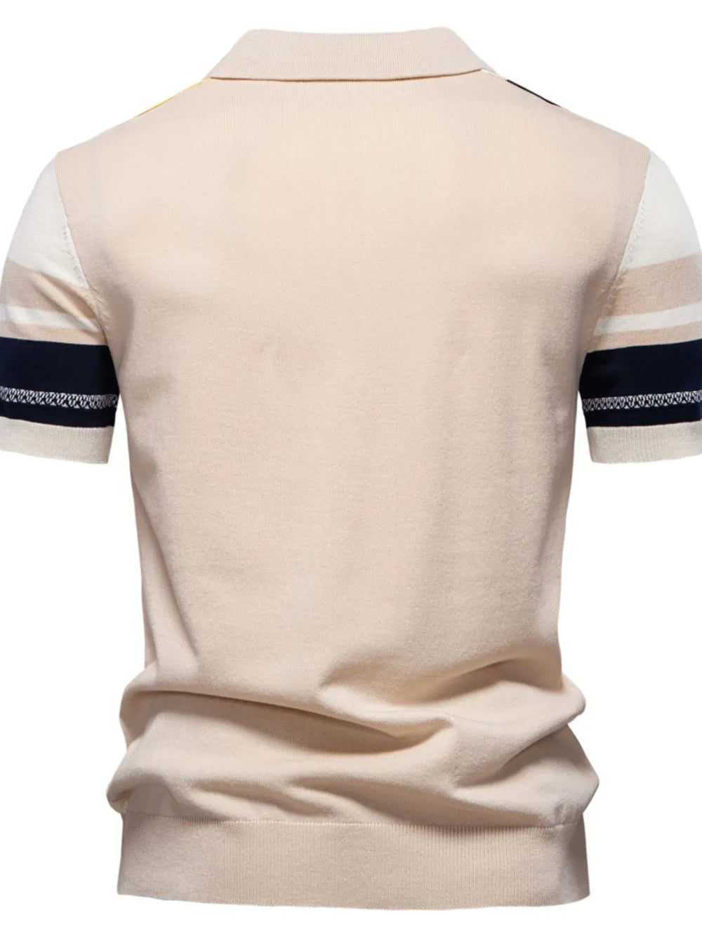 Men's Contrast Striped Knit Polo Shirt – Viscose Blend Smart Casual Top