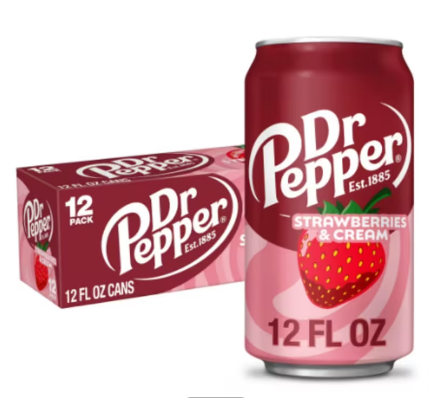Dr Pepper Strawberries & Cream Soda Pop – 12 fl oz Cans, 12-Pack (2 Pack)