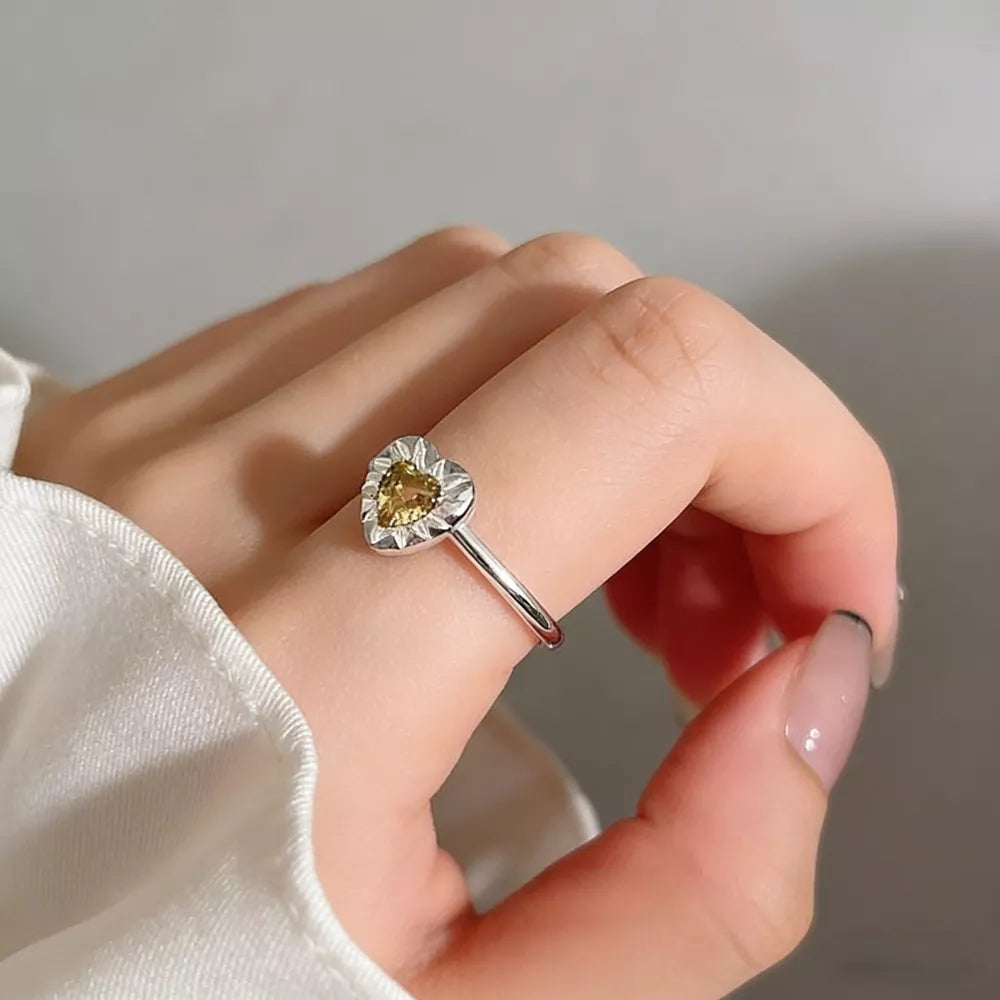 Heart-Shaped Open Ring – 925 Sterling Silver & Zircon