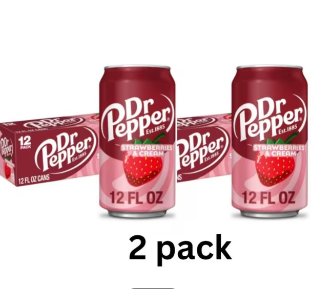 Dr Pepper Strawberries & Cream Soda Pop – 12 fl oz Cans, 12-Pack (2 Pack)