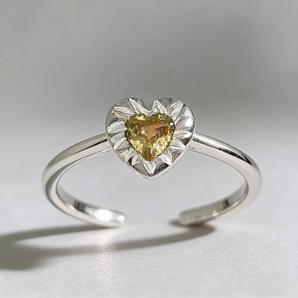 Heart-Shaped Open Ring – 925 Sterling Silver & Zircon