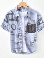 Men's Printed Short Sleeve Shirt – Cotton Blend Button-Up with Pocket
