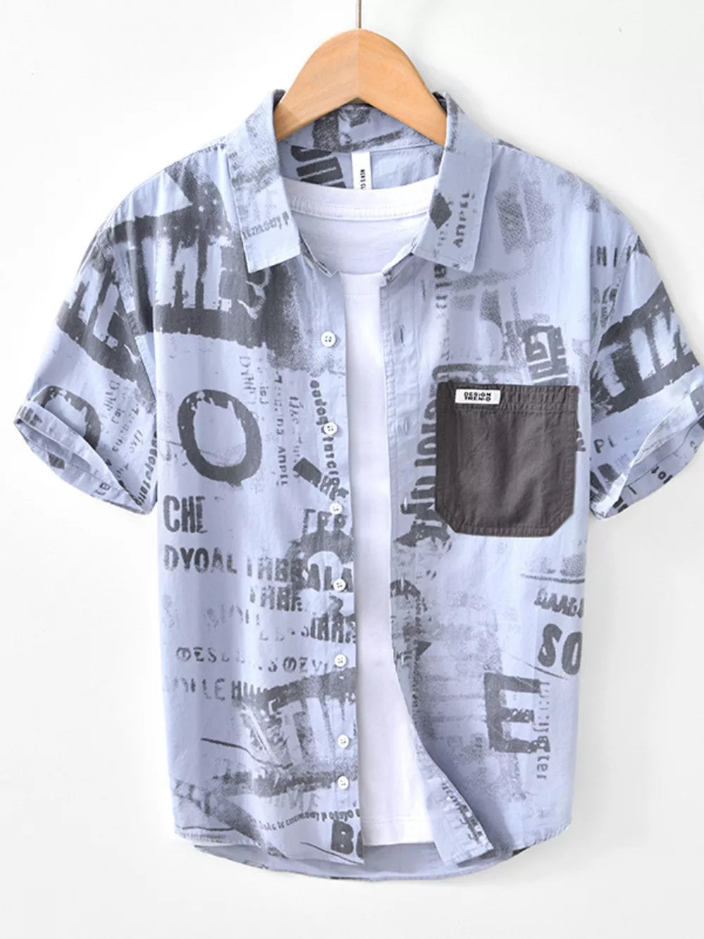 Men's Printed Short Sleeve Shirt – Cotton Blend Button-Up with Pocket