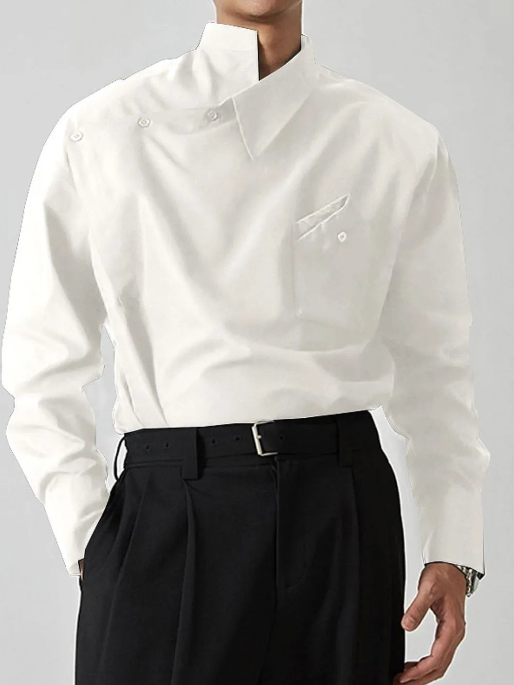 Men's Asymmetrical Long Sleeve Shirt – Stretch Polyester Fashion Top
