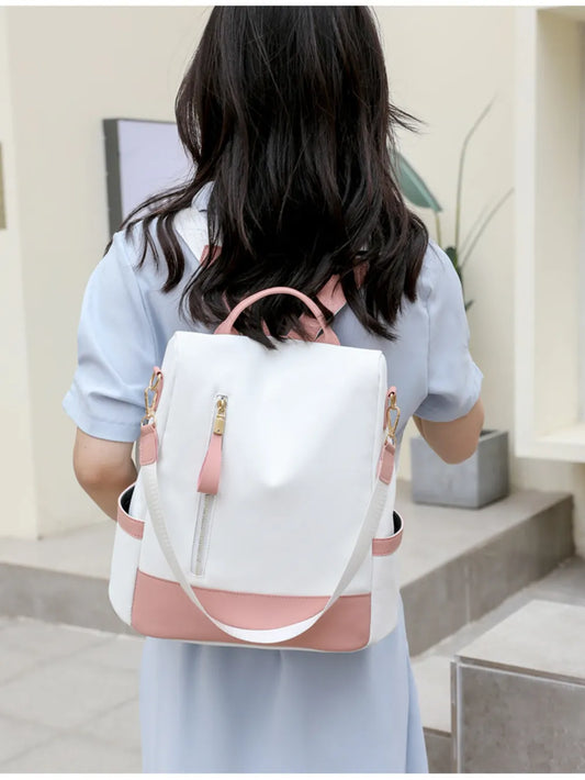 Color Block Convertible Backpack Bag – PU Leather & Nylon