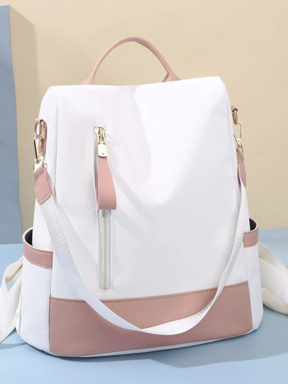 Color Block Convertible Backpack Bag – PU Leather & Nylon