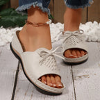 Women's Open Toe Low Wedge Sandals – Casual PU Leather