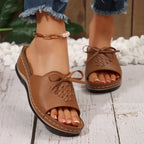 Women's Open Toe Low Wedge Sandals – Casual PU Leather