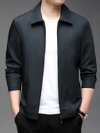 Men's Plus Size Zip-Up Jacket – 100% Polyester, Full Zip & Relaxed Fit