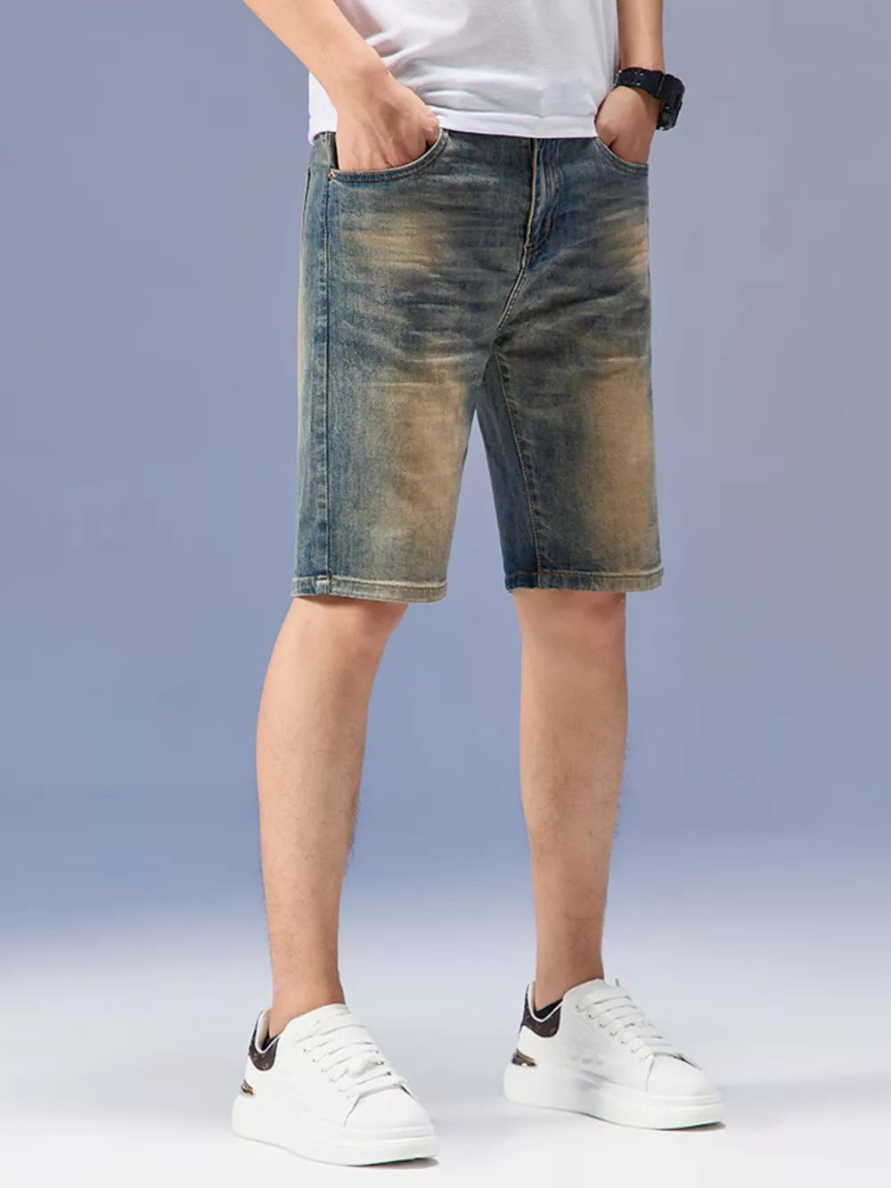 Men's Washed Denim Shorts – Classic Fit, Vintage Washed Finish