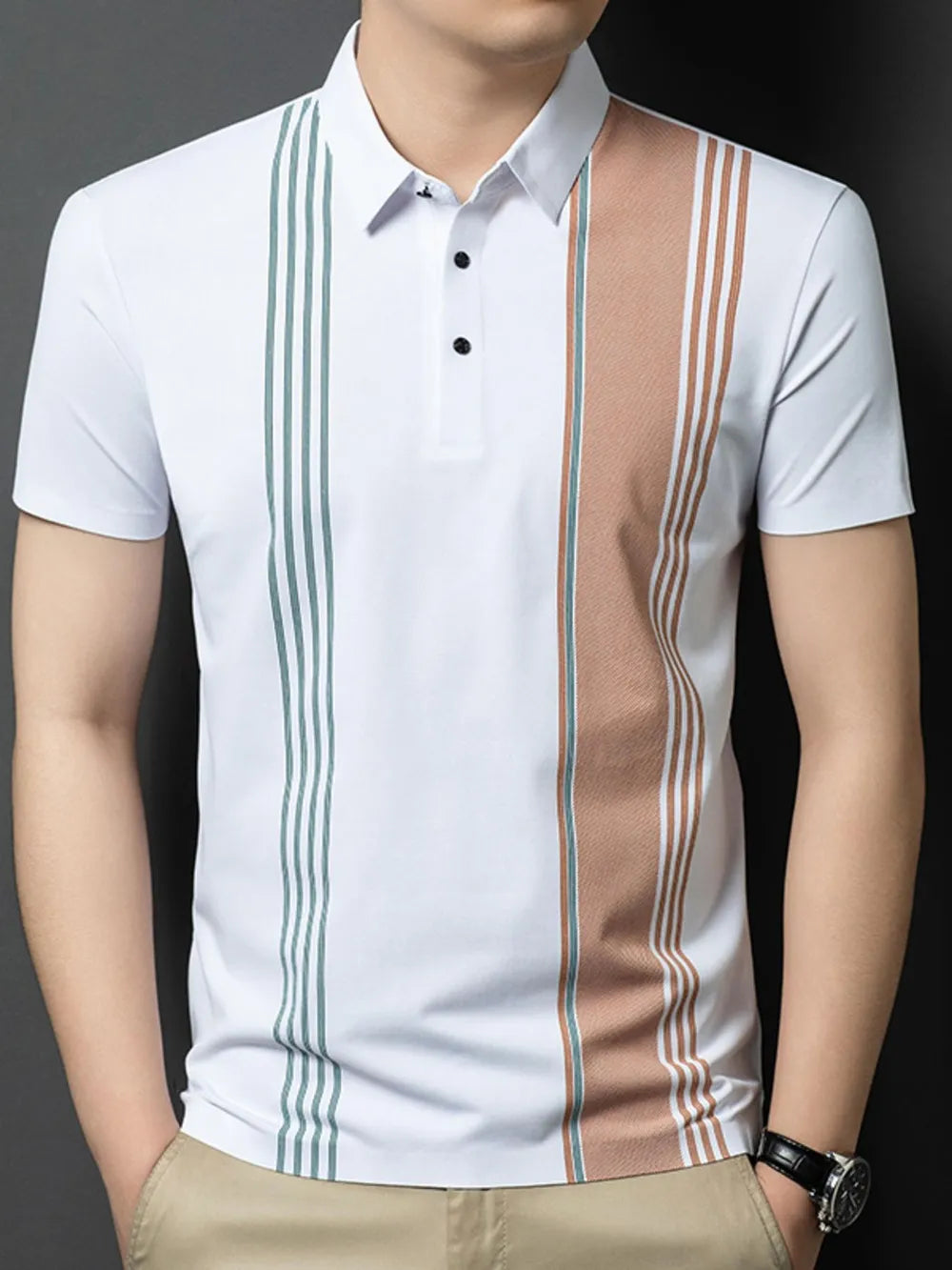 Men's Plus Size Contrast Short Sleeve Polo – Stretch Polyester Big & Tall