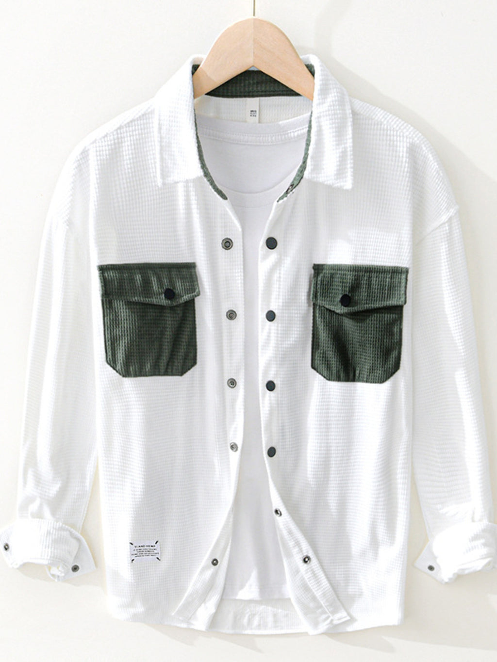 Men's Button-Up Long Sleeve Shirt – Structured 100% Polyester Casual Top