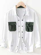 Men's Button-Up Long Sleeve Shirt – Structured 100% Polyester Casual Top
