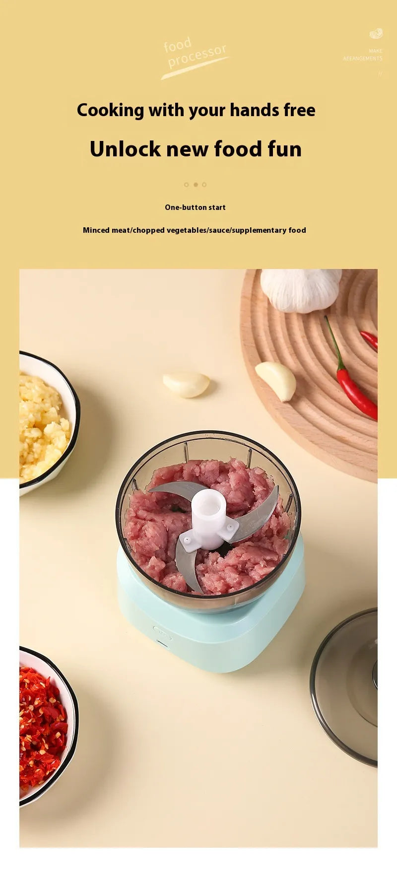 Mini Electric Food Processor | Portable Wireless Baby Food & Meat Grinder | Ultra Quiet Under 36dB