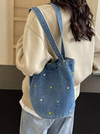 Floral Embroidered Denim Handbag – Small Boho Shoulder Bag