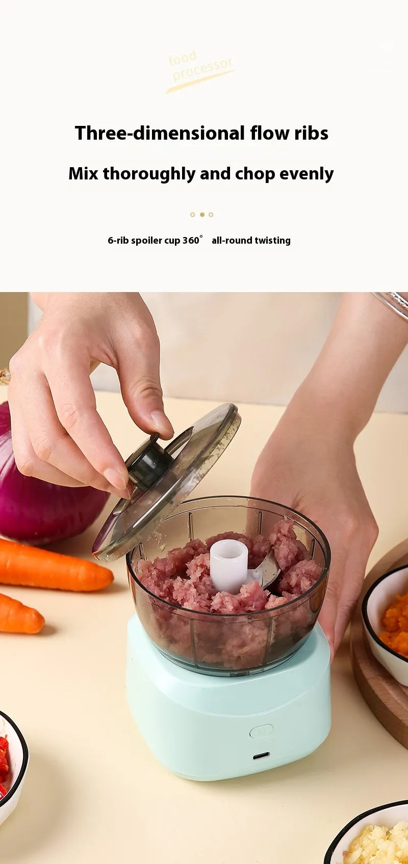 Mini Electric Food Processor | Portable Wireless Baby Food & Meat Grinder | Ultra Quiet Under 36dB