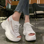 Women's Lace-Up Platform Sandals – Low Heel PU Leather