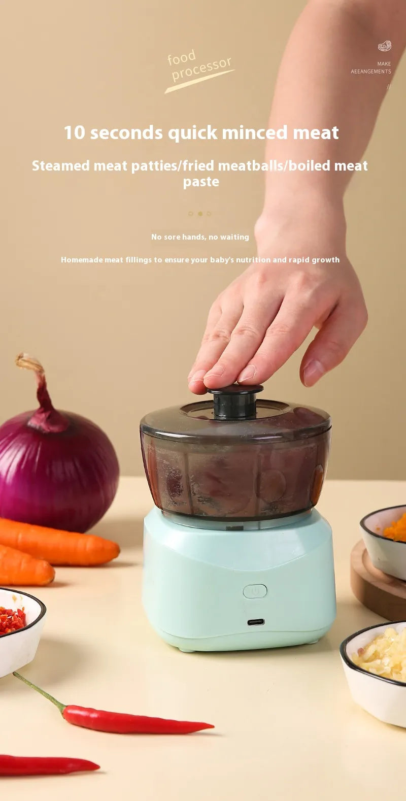 Mini Electric Food Processor | Portable Wireless Baby Food & Meat Grinder | Ultra Quiet Under 36dB