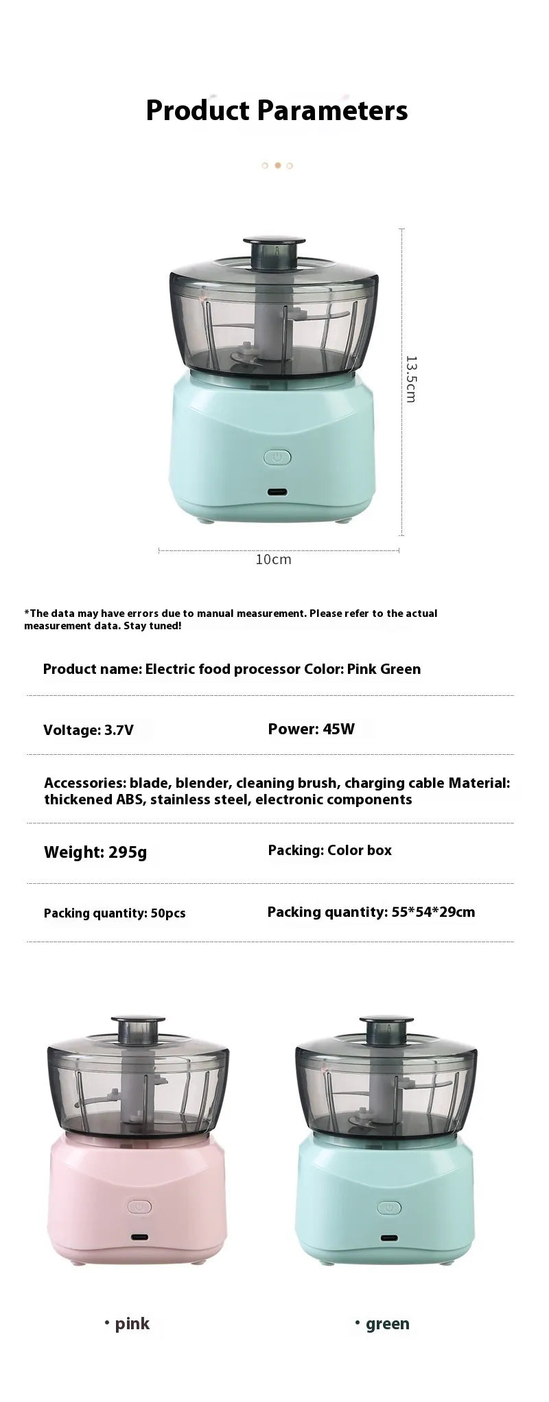 Mini Electric Food Processor | Portable Wireless Baby Food & Meat Grinder | Ultra Quiet Under 36dB