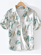 Men's Printed Short Sleeve Button-Up Shirt | Casual Cotton Blend