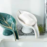 Leaf-Shaped Ceramic Soap Dish – Self-Draining & Non-Slip Bathroom Soap Holder