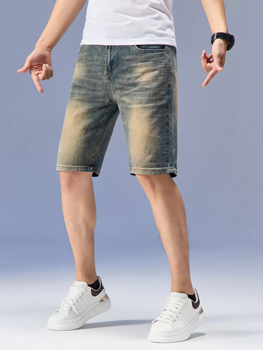 Men's Washed Denim Shorts – Classic Fit, Vintage Washed Finish