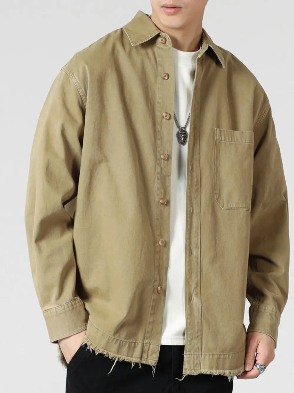 Men's Oversized Button-Up Long Sleeve Shirt – Soft Cotton Blend Casual Top