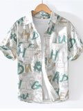 Men's Printed Short Sleeve Button-Up Shirt | Casual Cotton Blend