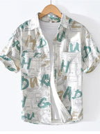 Men's Printed Short Sleeve Button-Up Shirt | Casual Cotton Blend