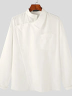 Men's Asymmetrical Long Sleeve Shirt – Stretch Polyester Fashion Top