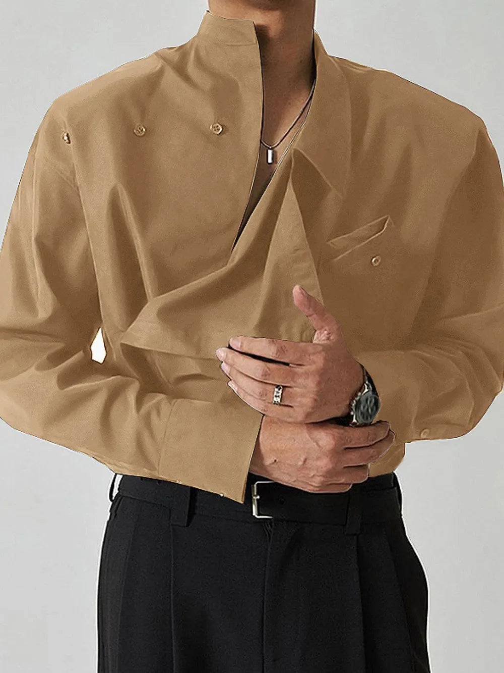 Men's Asymmetrical Long Sleeve Shirt – Stretch Polyester Fashion Top