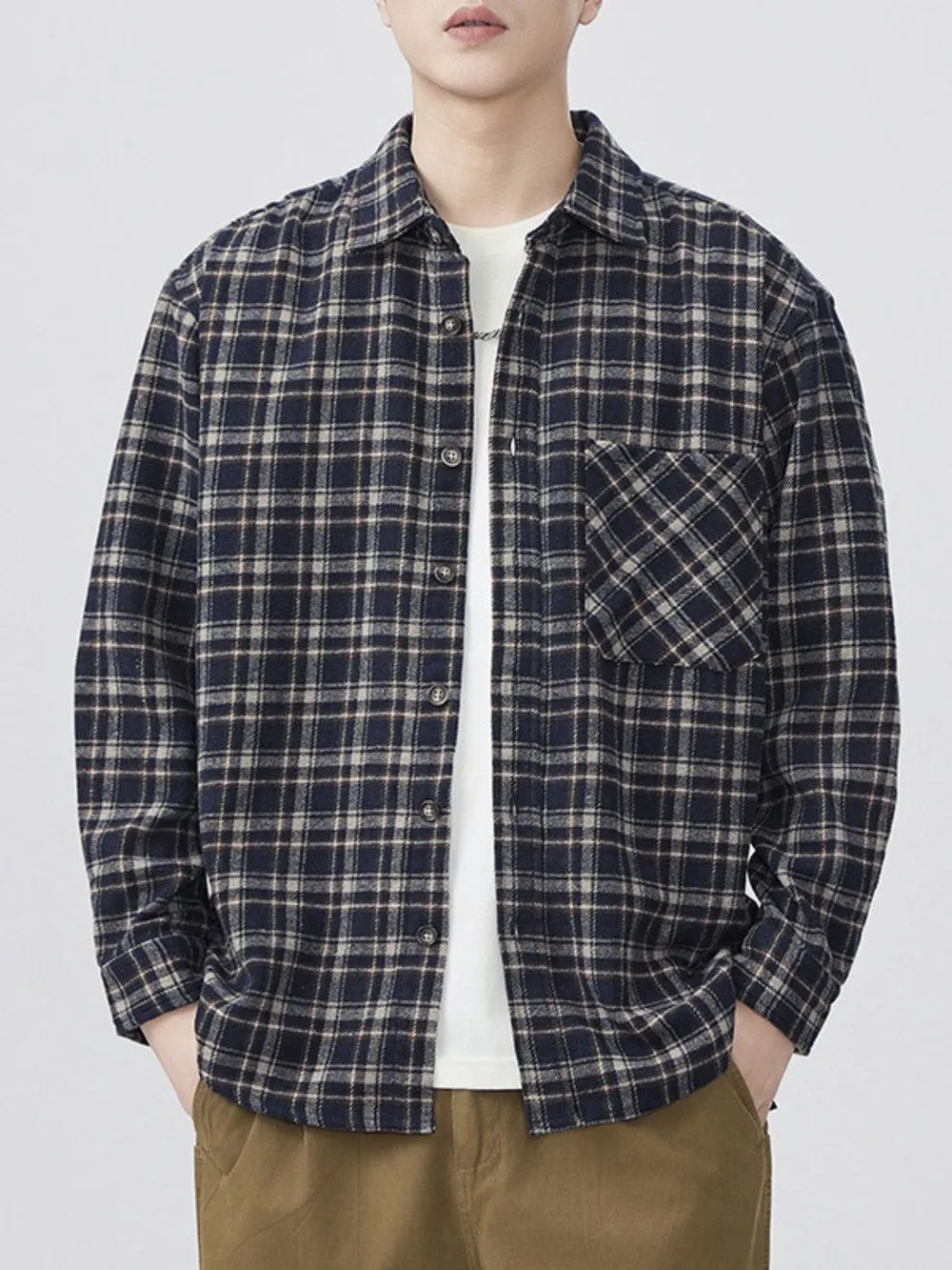 Men's Plus Size Plaid Button-Up Shirt – Oversized Pocketed Big & Tall