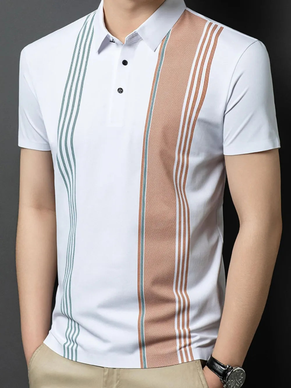 Men's Plus Size Contrast Short Sleeve Polo – Stretch Polyester Big & Tall
