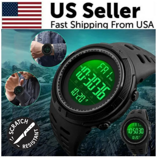 SKMEI Men's Digital Sports Watch – Military Tactical, 50M Waterproof, LED Backlight & Alarm