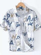 Men's Printed Short Sleeve Button-Up Shirt | Casual Cotton Blend