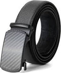 Men's Genuine Leather Ratchet Belt – Automatic Buckle, 1/5" Micro-Adjust, Trim-to-Fit