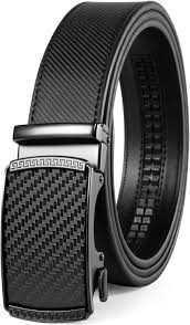 Men's Genuine Leather Ratchet Belt – Automatic Buckle, 1/5" Micro-Adjust, Trim-to-Fit